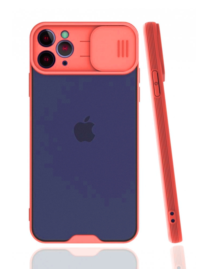iPhone 11 Pro Max Kamera Sürgülü Korumalı Kılıf Kırmızı