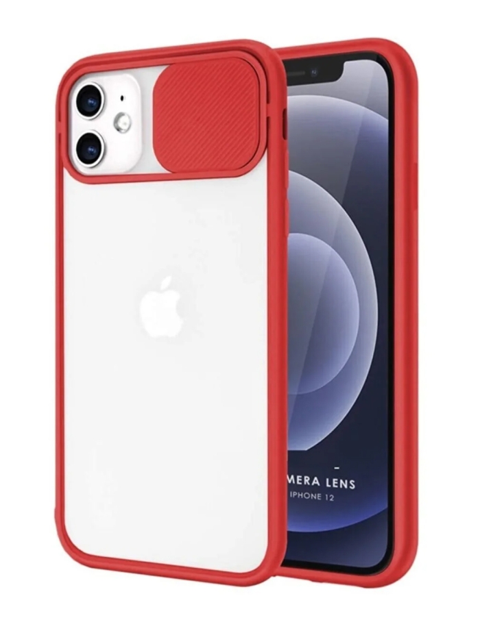 iPhone 12 Kamera Korumalı Sürgülü Kılıf Kırmızı