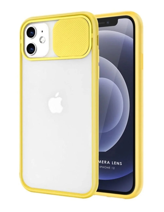 iPhone 12 Kamera Korumalı Sürgülü Kılıf Sarı