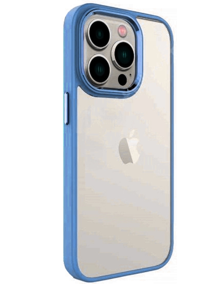 iPhone 12 Pro Max Krom Lens ve Tuş Korumalı Çerçeveli Kılıf Mavi