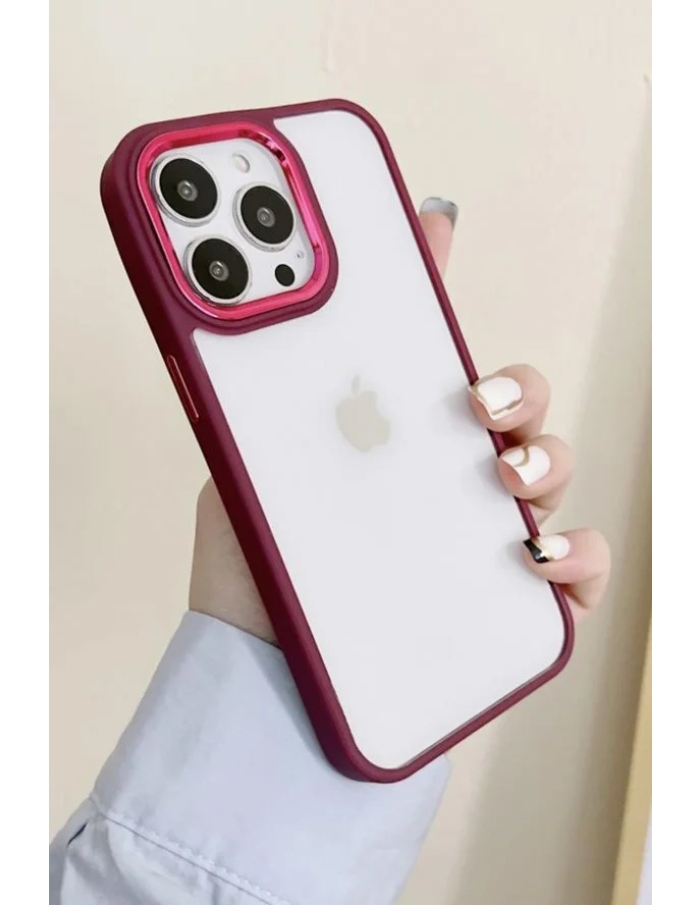 iPhone 13 Pro Krom Lens ve Tuş Korumalı Çerçeveli Kılıf Bordo