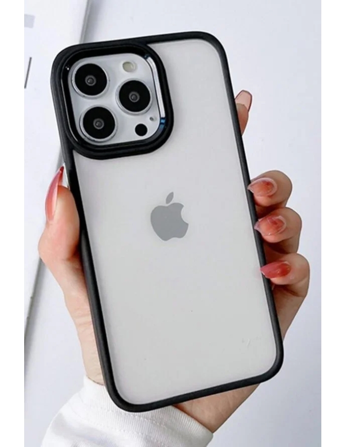 iPhone 13 Pro Krom Lens ve Tuş Korumalı Çerçeveli Kılıf Siyah