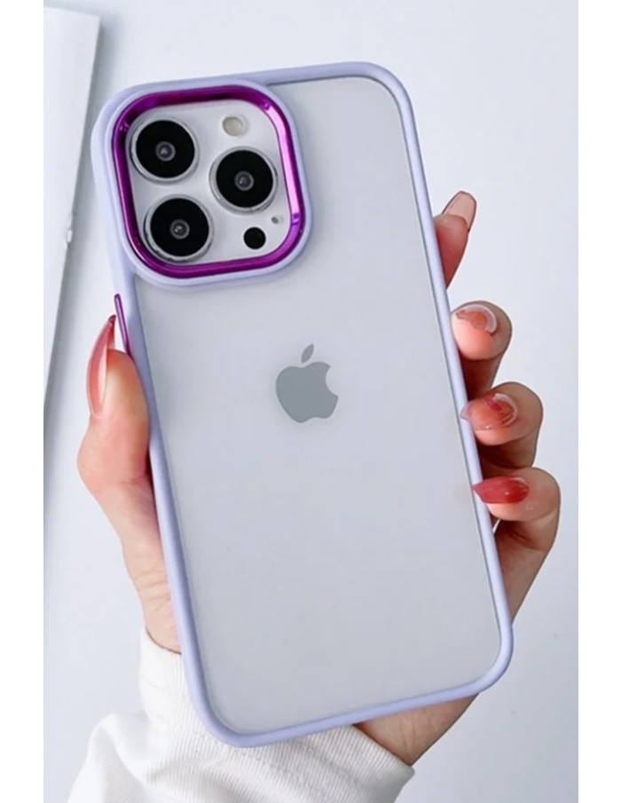 iPhone 13 Pro Krom Lens ve Tuş Korumalı Çerçeveli Kılıf Lila