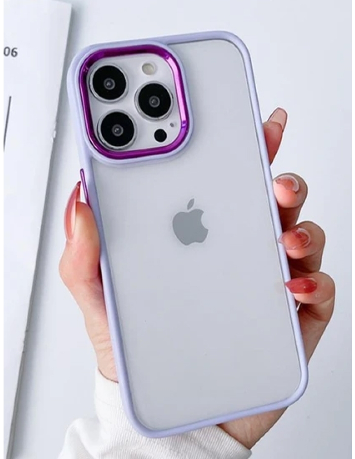 iPhone 13 Pro Max Krom Lens ve Tuş Korumalı Çerçeveli Kılıf Lila