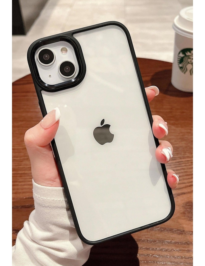 iPhone 14 Krom Lens ve Tuş Korumalı Çerçeveli Kılıf Siyah