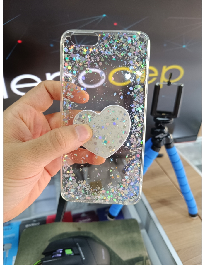 iPhone 6/6S Plus Simli Kalpli Silikon Kılıf Gümüş