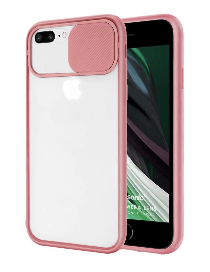 iPhone 7/8 Kamera Sürgülü Çerçeveli Silikon Kılıf Renk Seçenekli Pembe