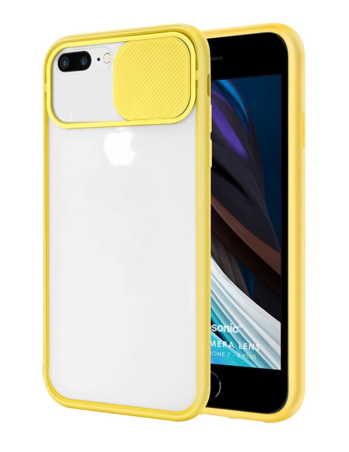 iPhone 7/8 Kamera Sürgülü Çerçeveli Silikon Kılıf Renk Seçenekli Sarı