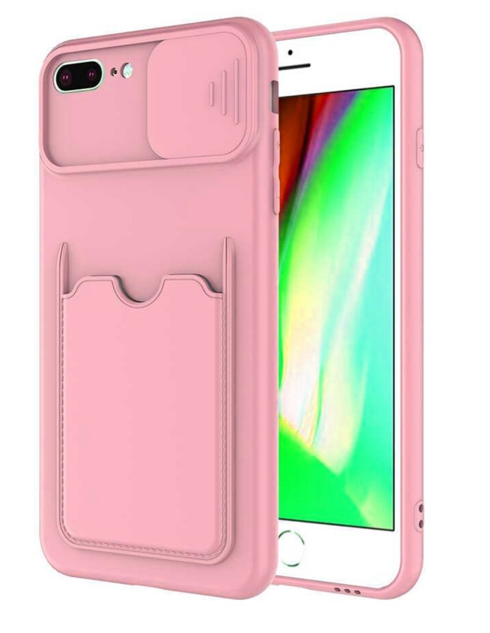 iPhone 7/8 Plus Kamera Sürgülü Kartlıklı Kılıf Pudra