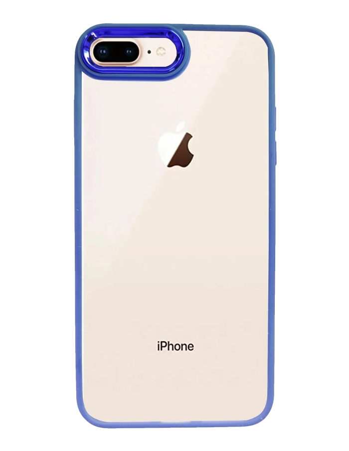 iPhone 7/8 Plus Krom Lens ve Tuş Korumalı Çerçeveli Kılıf Mavi