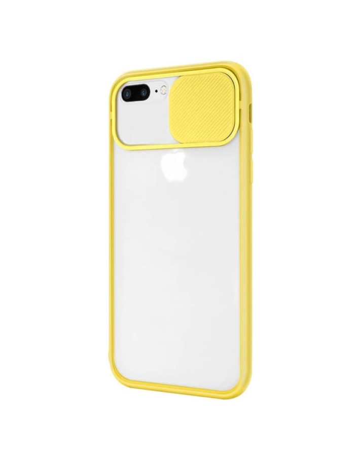 iPhone 7 Plus/8Plus Kamera Sürgülü Çerçeveli Silikon Kılıf Renk Seçenekli Sarı