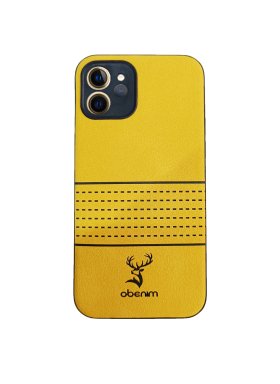 iPhone 12 Pro Özel RenkMat Deri Telefon Kılıfı Koyu Sarı