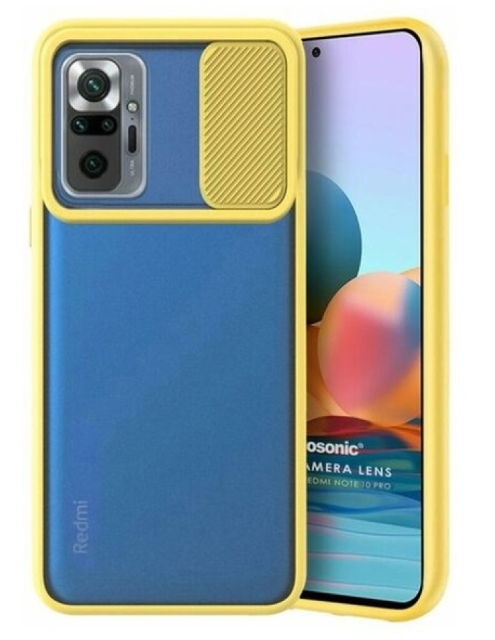 Xiaomi Note 10 Pro Kamera Sürgülü Kılıf Sarı