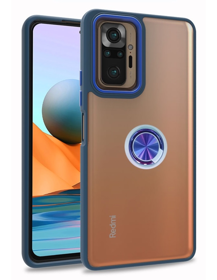 Xiaomi Redmi Note 10 Pro Yüzüklü Flora Kılıf Lacivert