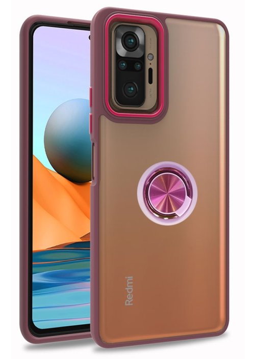 Xiaomi Redmi Note 10 Pro Yüzüklü Flora Kılıf Bordo