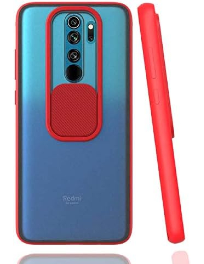 Xiaomi Redmi Note 8 Pro Kamera Korumalı Sürgülü Kılıf Kırmızı